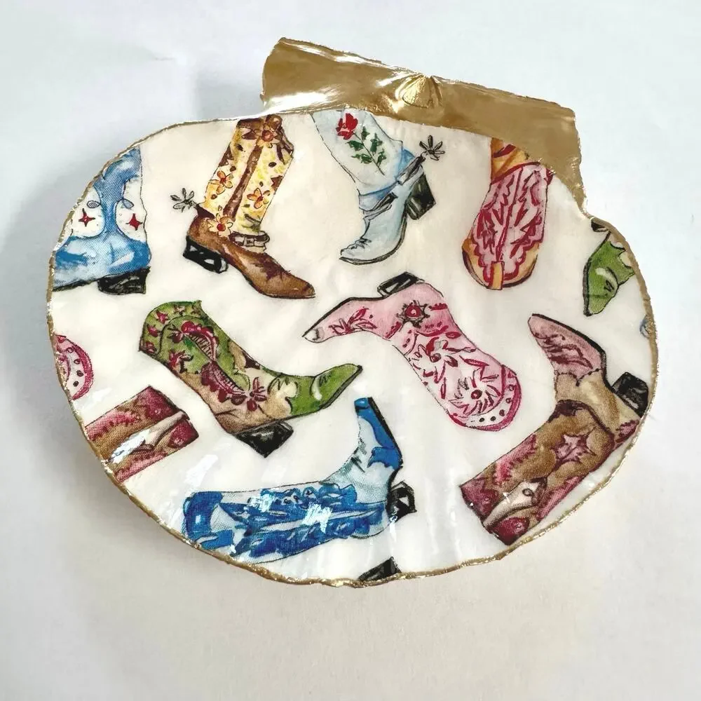 Cowboy Boot Shell Ring Dish Handmade Trinket Dish, Western Gift Country Girl